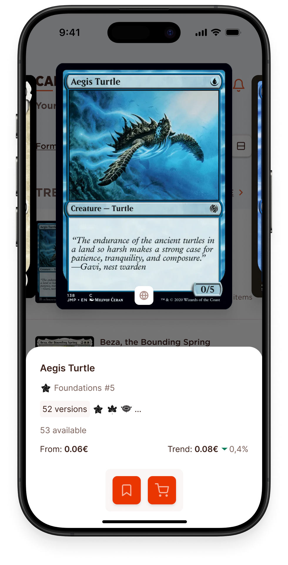 Card detail interface before usability testing