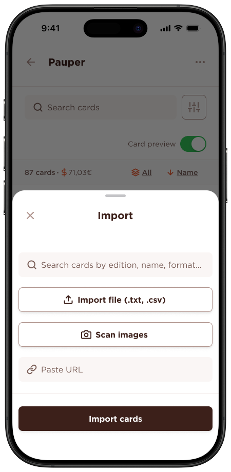 Bulk card upload interface