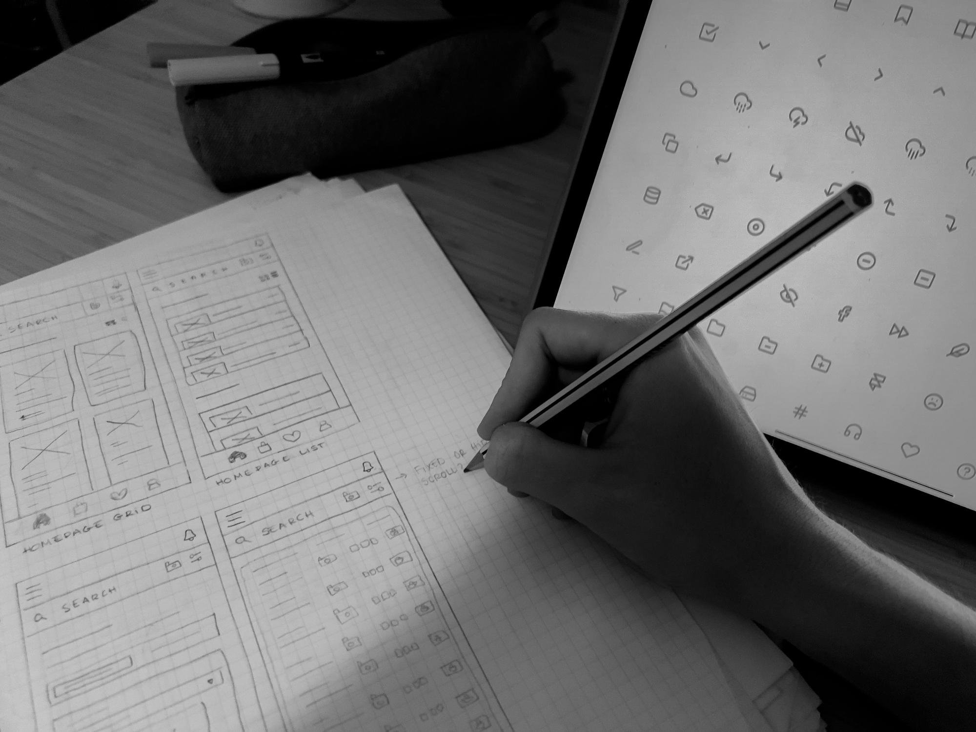 Work environment showing design tools and workspace